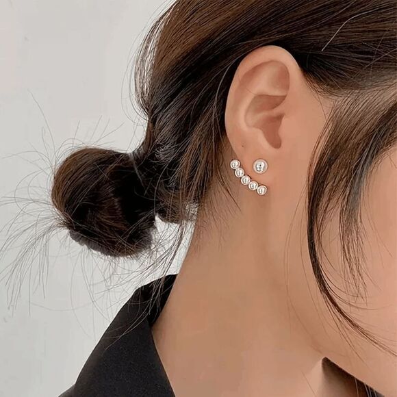 Gold Pearl Ear Crawler Jacket Stud Earrings - Picture 4 of 8